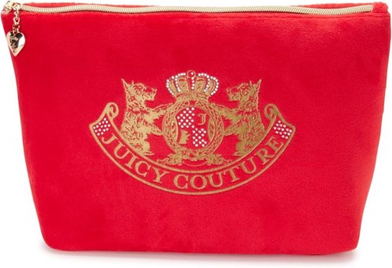 Juicy Couture Red Makeup Bag - Stylish Cosmetics Organizer with Zip Top & Rhinestone Detail