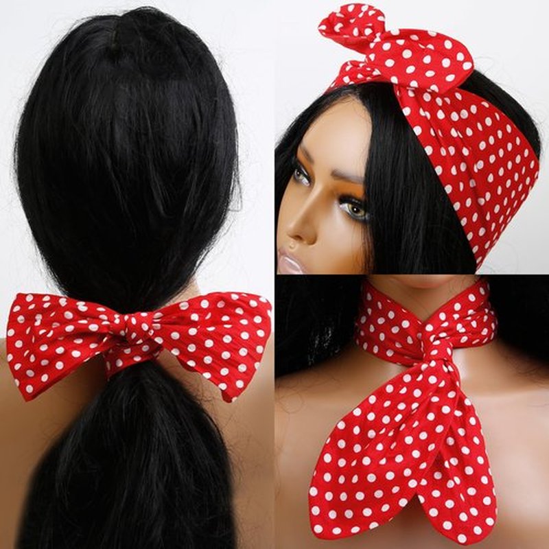 Huachi Red and White Polka Dot Bandana Headband Vintage Wire Hairband with Bow Wide Headbands Retro 50s Hair Accessories for Women