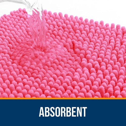 OLANLY U-Shaped Toilet Rug - Extra Soft Chenille Bath Mat, Quick-Dry & Non-Slip | 24x20, Hot Pink