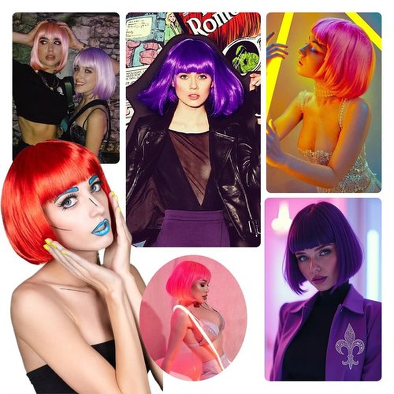 forfeels Light Purple Bob Wigs with Bangs Straight Short Wigs for Women Synthetic Purple Wig for Cosplay Women Funny Wig for Party Halloween Daily Wear Anime Costume Events