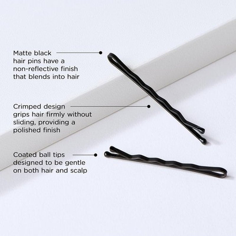 Fromm 2 Matte Black Bobby Pins - Crimped Non-Slip Hair Pins for All-Day Secure Styling | 600-Pack