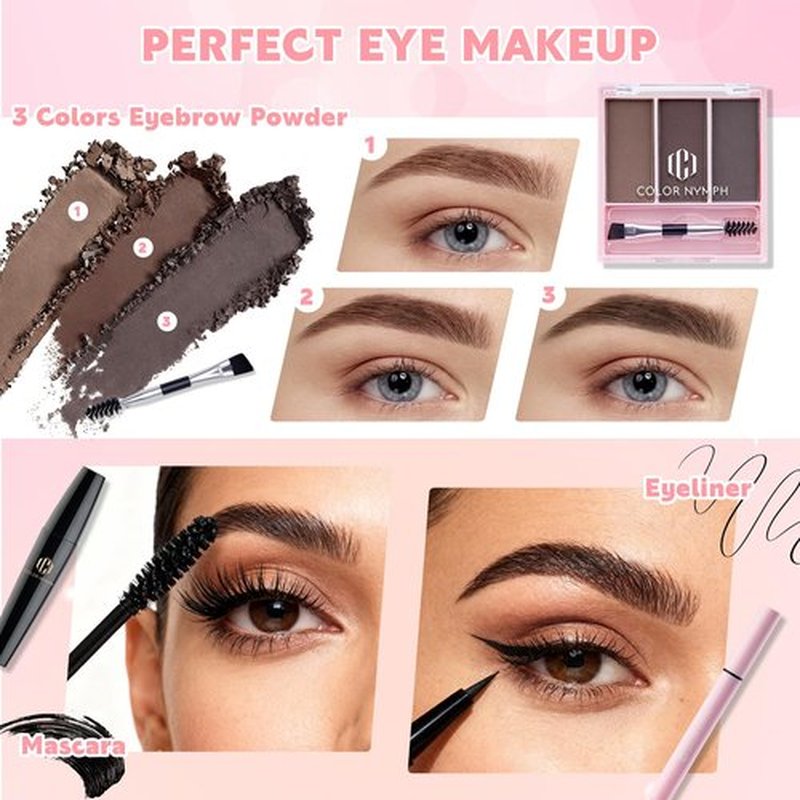 Color Nymph Makeup Set for Teen Girls Women with 2-in-1 Travel Bag, All In One Makeup Case Full Kit Includes Eyeshadow Lipgloss Eyebrow Powder Highlighter Blush Mascara Eyeliner Lipliner & Puff - Pink