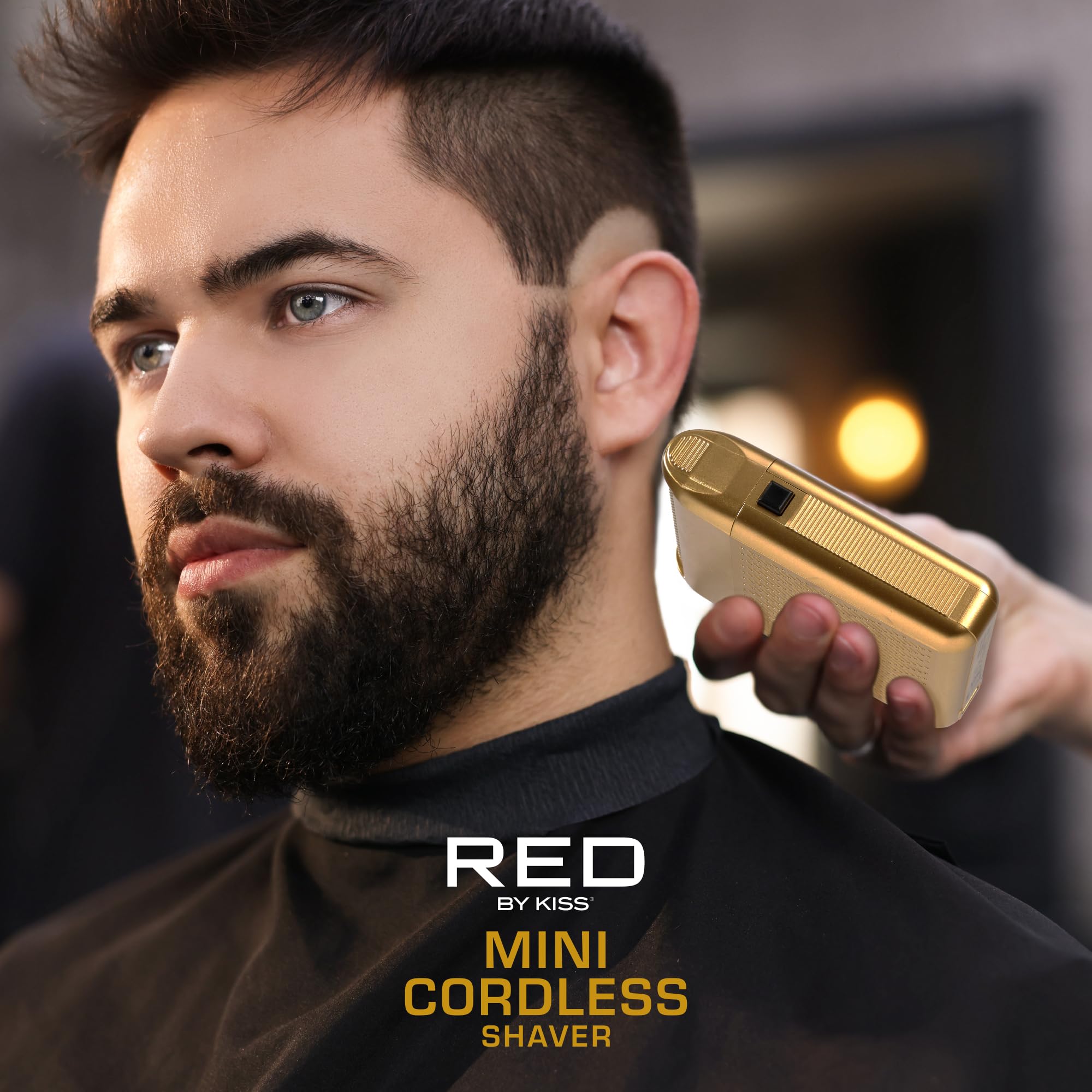 RED by Kiss Cordless Mini Shaver for Men, Compact High-Precision, Quick USB-C Charging, Non-Slip Grip, Long-Lasting Battery, Travel-Friendly Design, Powerful Motor for Efficient Shaving (Gold)