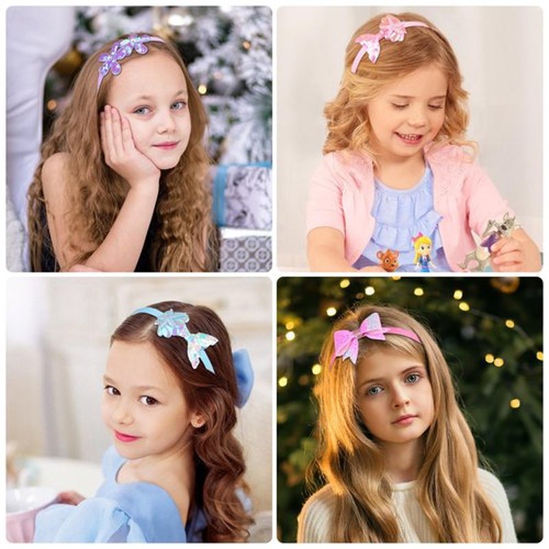 Leery Kids Glitter Headbands,Toddler Headband with Bow Heart Star Flowers Butterflies Design, 6 Pack, Girls Hair Accessories (Fuchsia Pink)