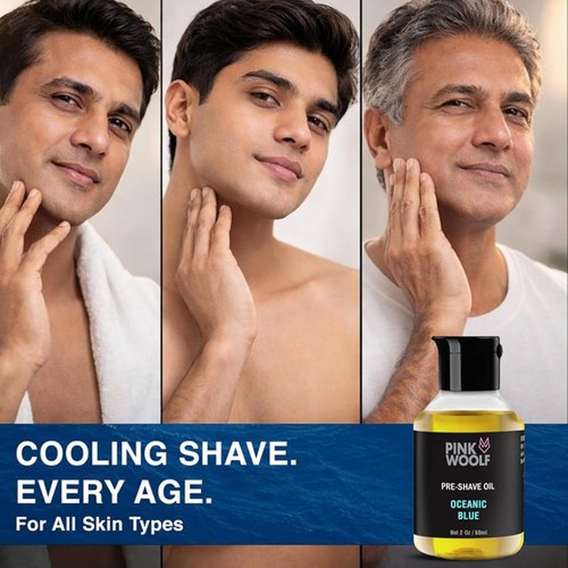 Pink Woolf Pre Shave Oil for Men - Oceanic Blue Beard Softener for Smooth Shaving - 2 Fl Oz