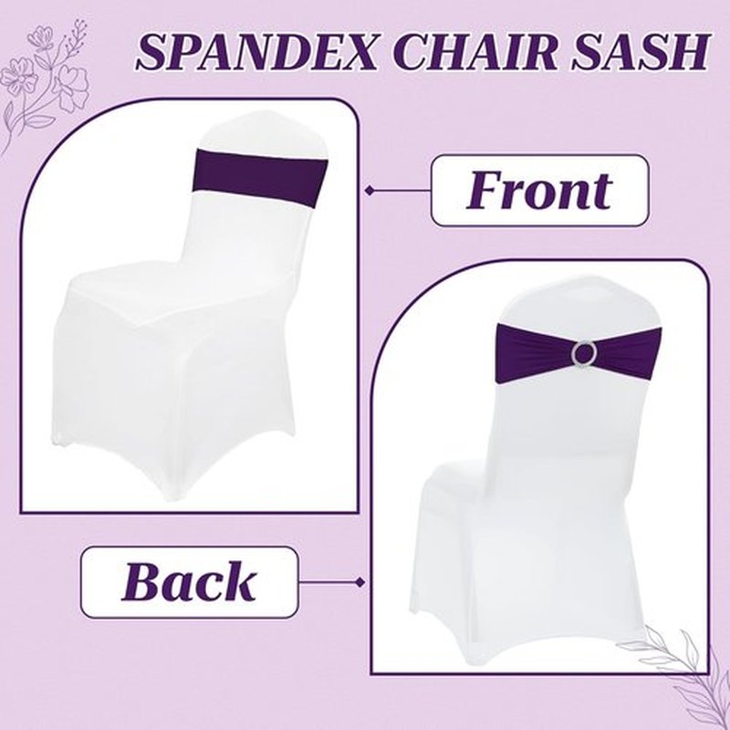 MDS Spandex Chair Sashes - Universal Fit Elastic Stretch Bands with Buckle Slider - Purple, Pack of 200