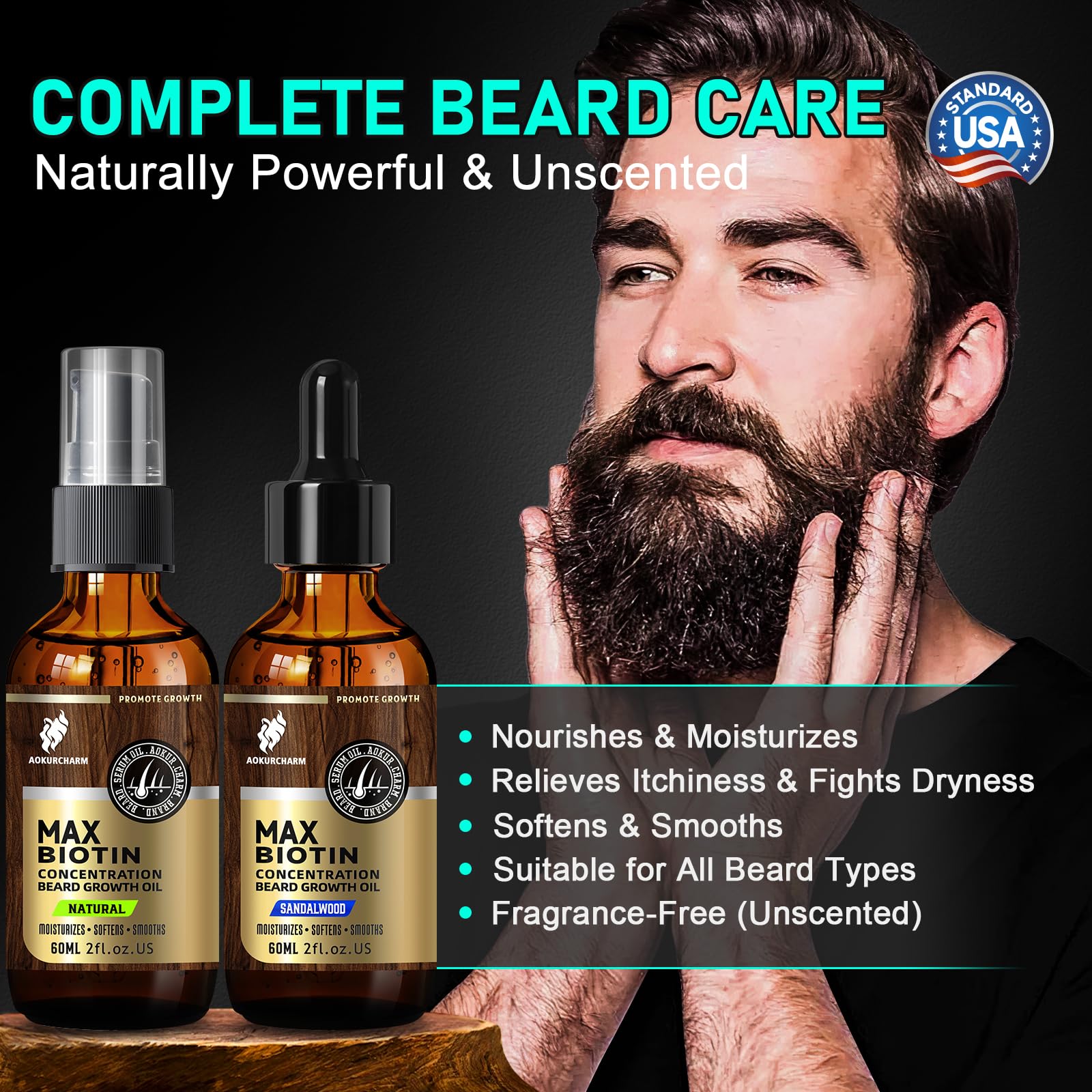 aokur Beard Growth Serum - GROW Maximum XXL Beard Growth Oil for Men -Thickens & Fills Patches - Facial Hair & Scalp Treatment - Beard & Hair Thickening Conditioner & Enhancer