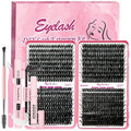 Qiveaory DIY Lash Extension Kit 720pcs Individual Lashes Clusters D Curl Eyelash Extension Kit with Lash Bond and Seal, Eyelash Remover Tweezers Brush(10-18mm,30D+40D+50D+60D) Lash Books DIY at Home