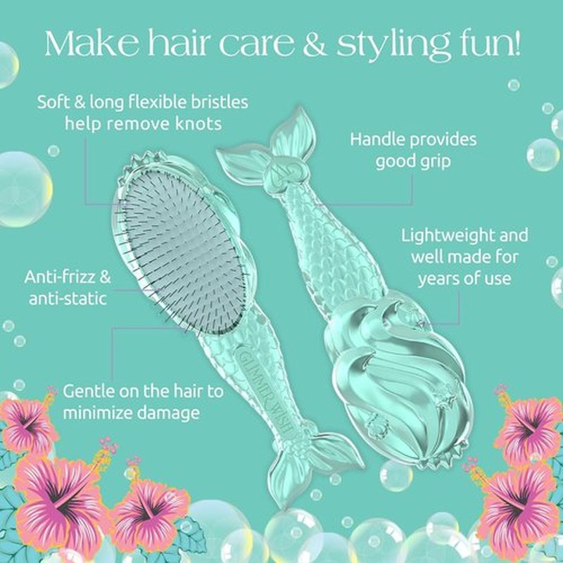 Glimmer Wish Mermaid Detangling Hair Brush for Kids - Anti-Frizz, Soft Bristles - Gentle Hair Care