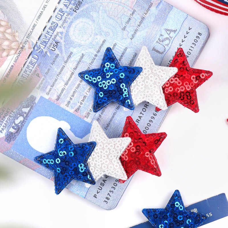 YanJie 4th of July Hair Bow Clips Blue Glitter Bow Red Star Hair Clips Hair Accessories White Sparkly Little Baby Alligator Clips Barrette Gift