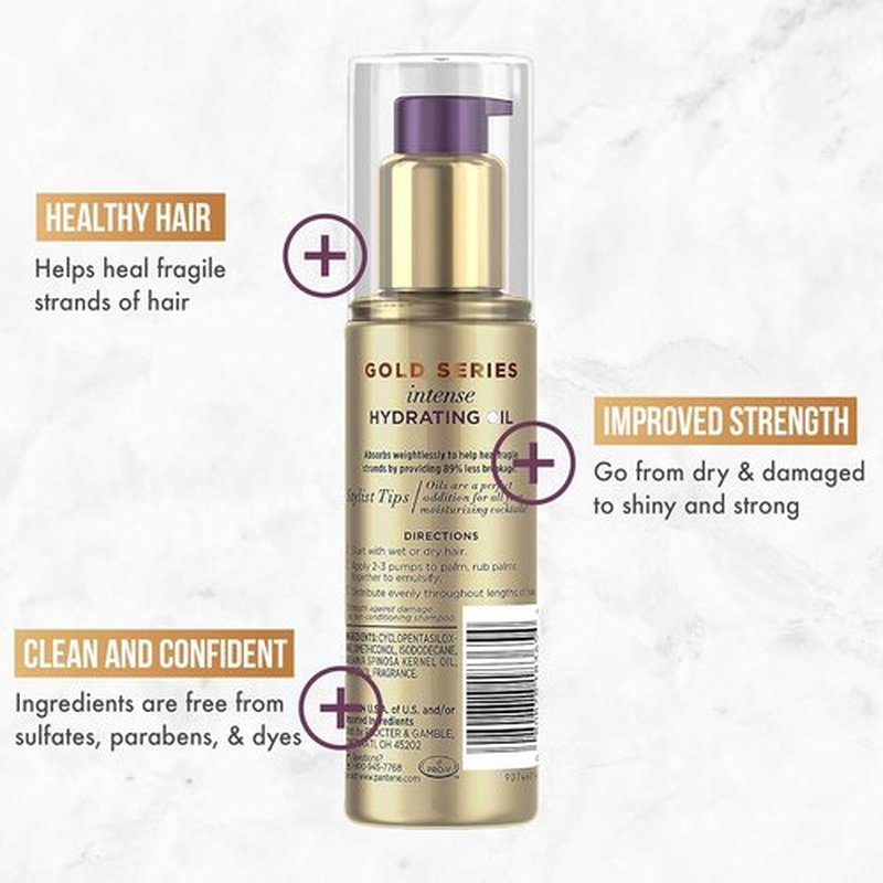 Pantene Gold Series Hair Oil Treatment - Intense Hydrating Argan Oil for Shiny Hair | 3.2 Fl Oz - Sulfate Free