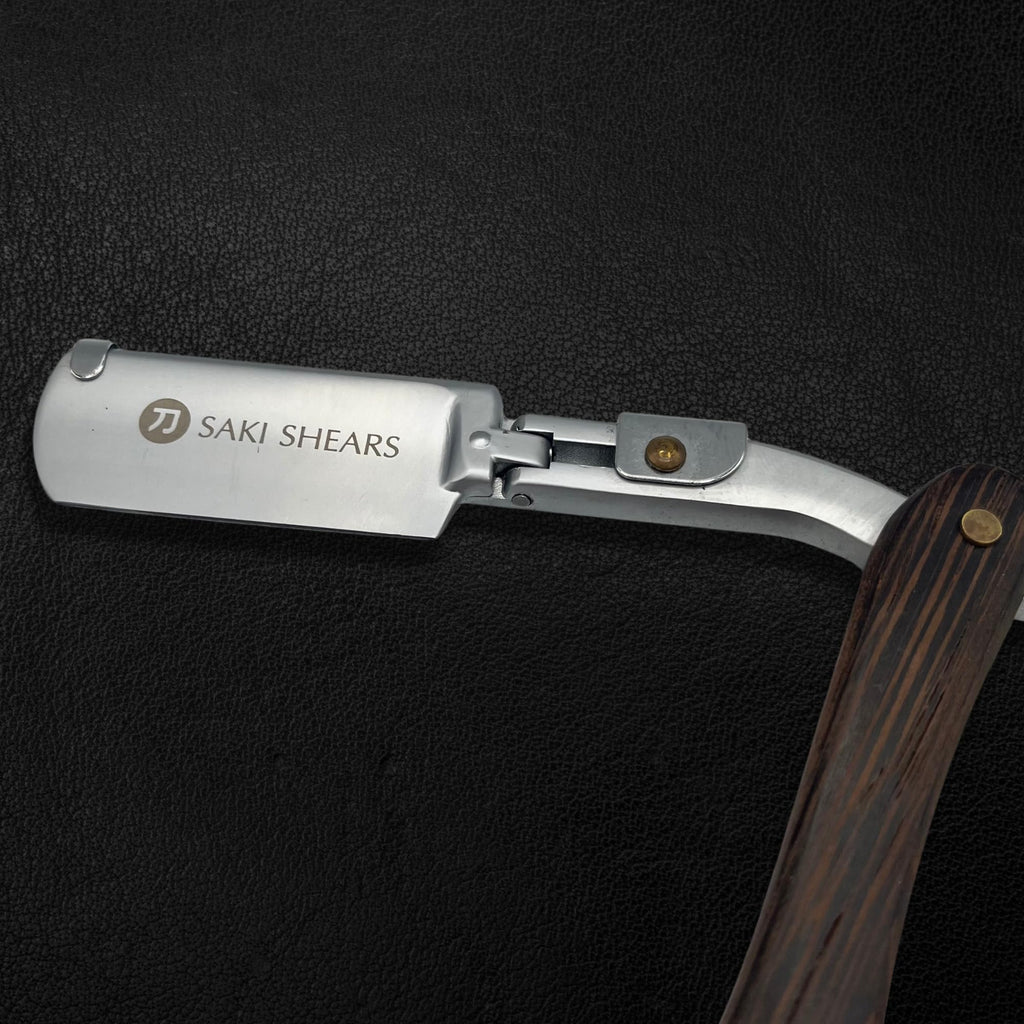 Straight Edge Shaving Razor with Disposable Blades - Solid Wood Handle, Stainless Steel Blades (Dark Brown)