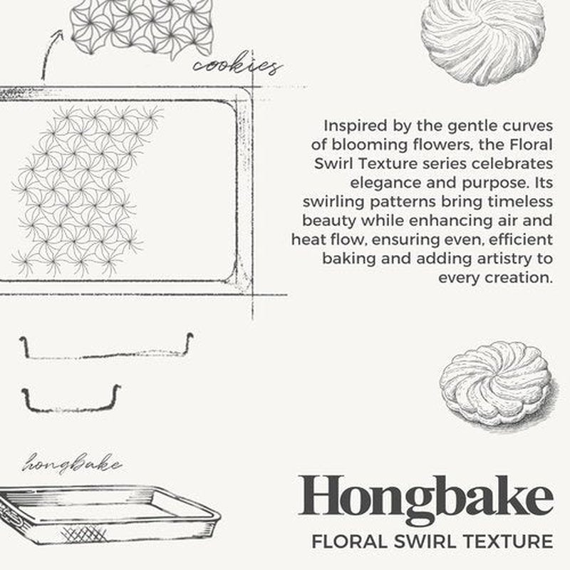 HONGBAKE Nonstick Baking Sheet Pan Set - Heavy Duty Cookie Sheets | 3-Piece Floral Swirl Design, Dark Gray