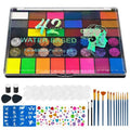 Professional Face Painting Kit, Water-Based Non-Toxic Makeup Set with Stencils, Gems, Brushes for Halloween, Carnival, Parties, School Events, Festivals (42 Colors)