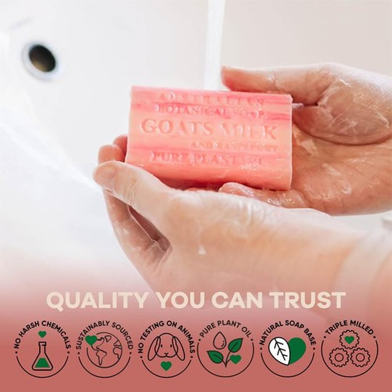 Australian Botanical Milk Soap Bars, 6.6 OZ French Triple Milled Soap for All Skin Types - Lemongrass, Melon, Raspberry, and Shea Butter, Pack of 8 - Packaging May Vary