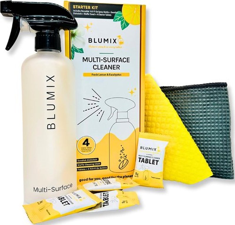 Eco-Friendly Multi-Surface Cleaner Refill Starter Set - 4 Count + Spray Bottle | Biodegradable & Plastic-Free All-Purpose Cleaning Solution
