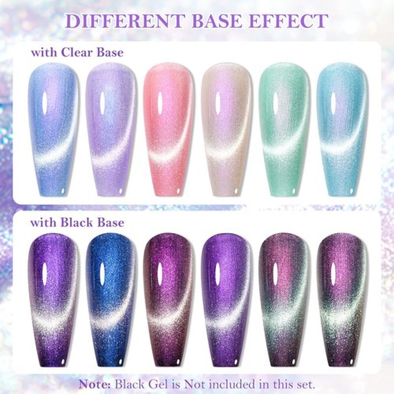 MEET ACROSS Cat Eye Gel Polish Mermaid Glitter Nail Polish Set Soak Off UV LED Light Magic Gel Nail Polish Kit Manicure Nail Art Gift Kit 6 Colors Free Magnet Stick (Mermaid Glitter)