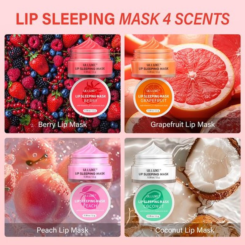 Skiennix Lip Mask Set - 4 Pcs Overnight Lip Care Gift for Women & Teens | Hydrating Shea Butter & Hyaluronic Acid