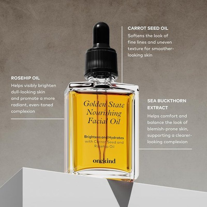 Onekind Golden State Anti-Aging Botanical Face Oil - Brighten, Firm & Hydrate Dry Skin with Rosehip & Sea Buckthorn Extract