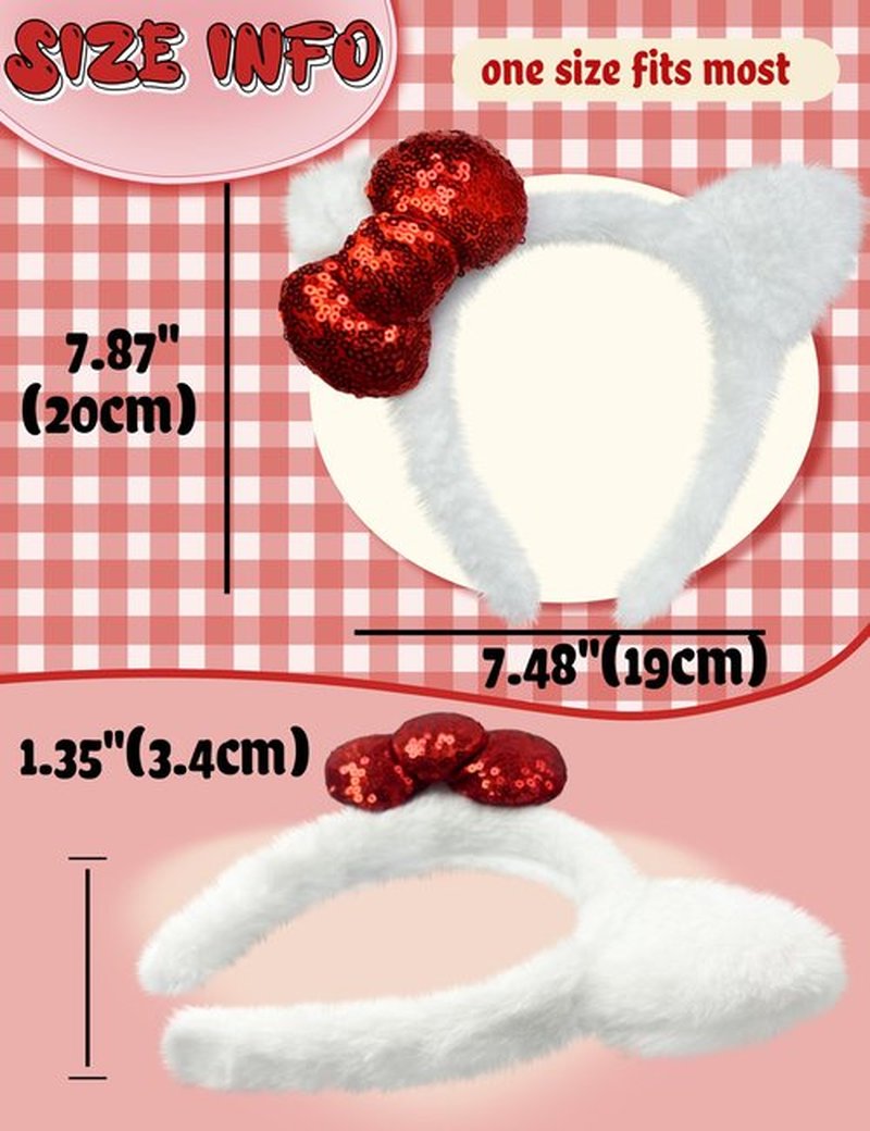 Kobataro Kitty Ears Headband Bow White Cat Ear Hair Accessories Kitten Costume Birthday Party Christmas Gifts for Women
