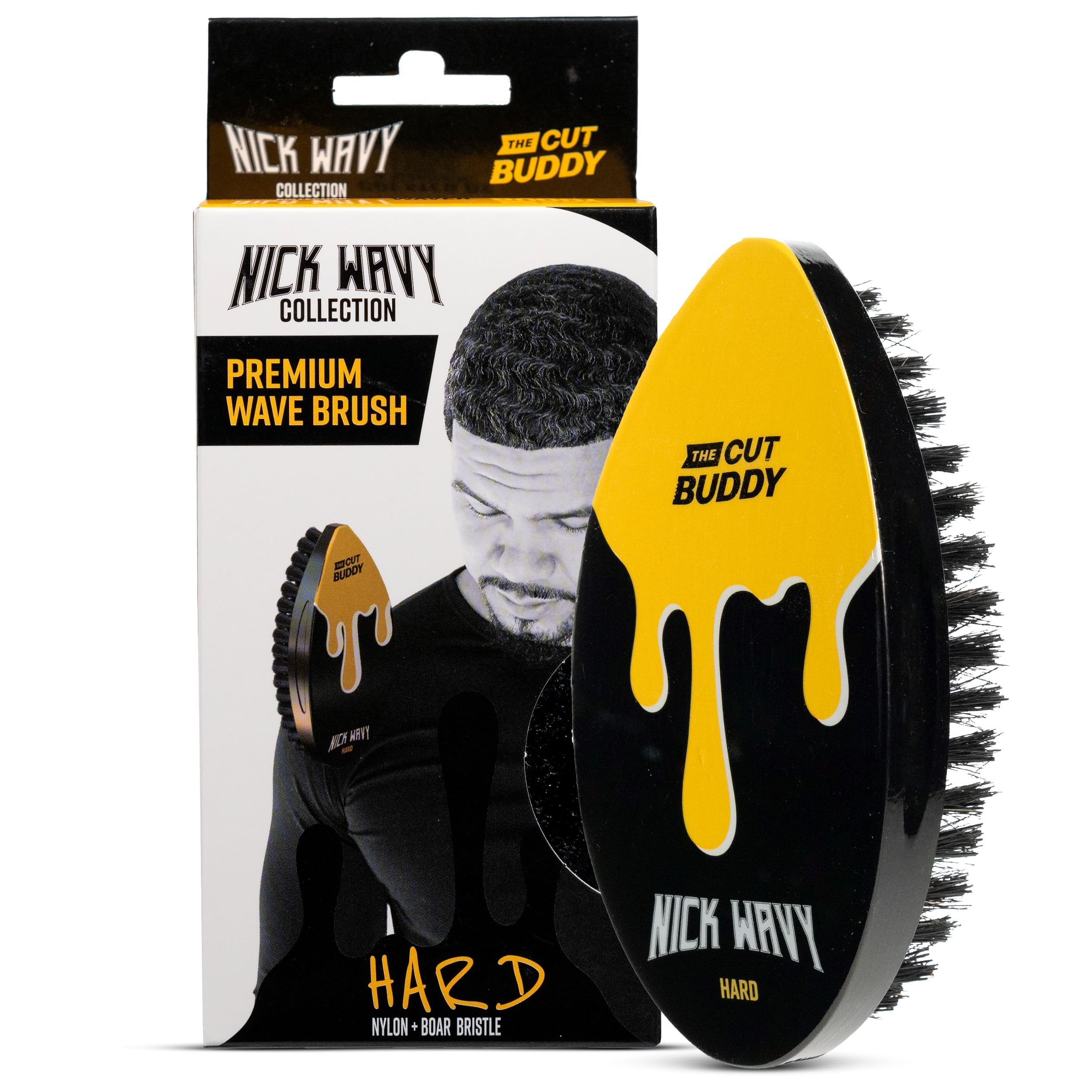 The Cut Buddy Nick Wavy Collection 360 Wave Hard Bristle Brush, Deep Penetration for Wolfing and Crown Definition, Ergonomic Grip, 7 Row