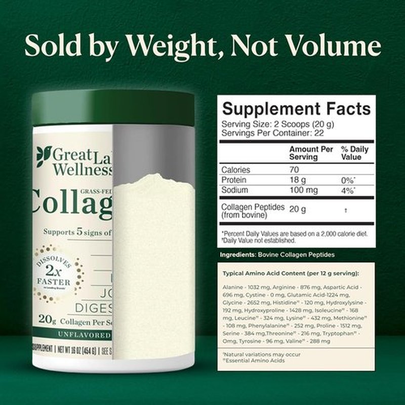 Great Lakes Wellness Collagen Peptides Powder - Hydrolyzed, Quick-Dissolve Formula for Skin, Hair & Joints - Non-GMO, Keto & Kosher (16 oz, 22 Servings)
