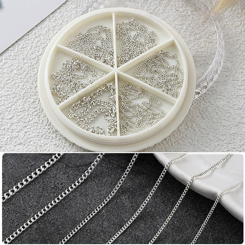 XEAOHESY 3 Boxes of 18 Pieces Metal Nail Chains for Nail Art Gold Silver Colorful Chains for Nails Alloy Punk Chain Nail Charms for Women Decorations