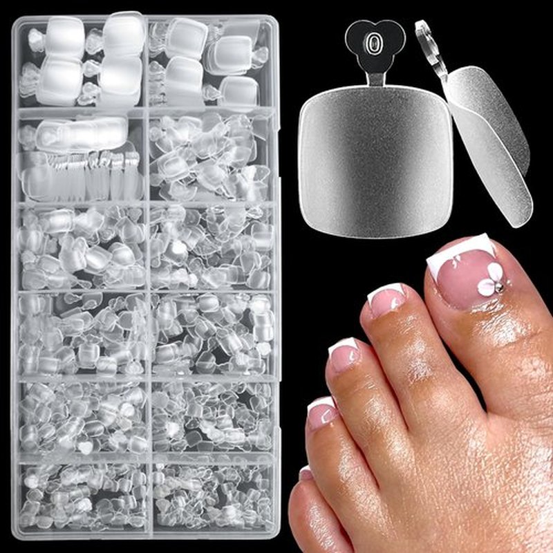 LoveOurHome 600pc Gel Toenail Tips Clear Press on Toenails Short Square Fake Toe Nails Artificial False Toes Tip Full Cover Soft Gel Toe Nail Tips for Acrylic Toenail Extension Glue Toenails Making