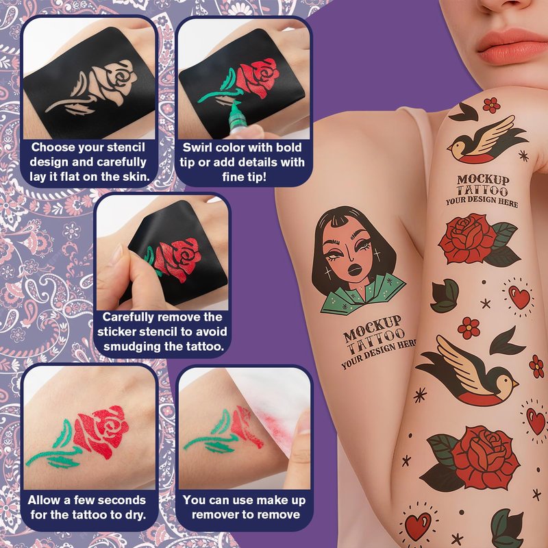 Water Resistant Face Paint Tattoo Pen - 18Pcs Temporary Tattoo Markers for Skin Dual-End Visible Capacity Henna Body Tattoo Kit, Body Painting Kit, Teen Girl Gifts Trendy Stuff for Teenage Adults