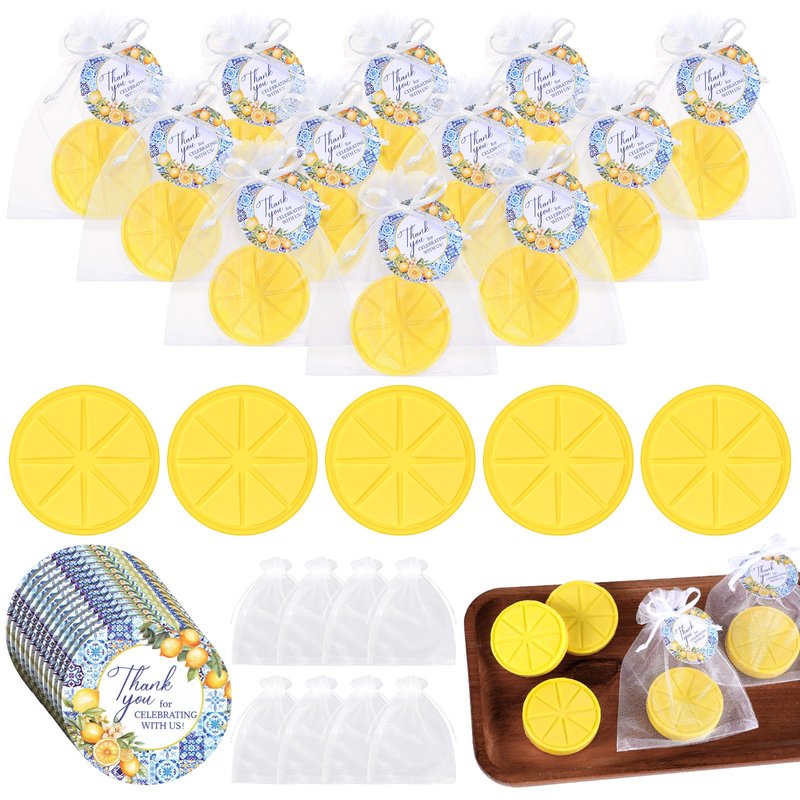 Leelosp 25 Sets Lemon Soap Party Favors Lemon Slices Shaped Soap with Greeting Tags and Bags Thank You for Celebrating with Us Guests Gifts for Wedding Bridal Party Baby Shower Baby Shower Favors