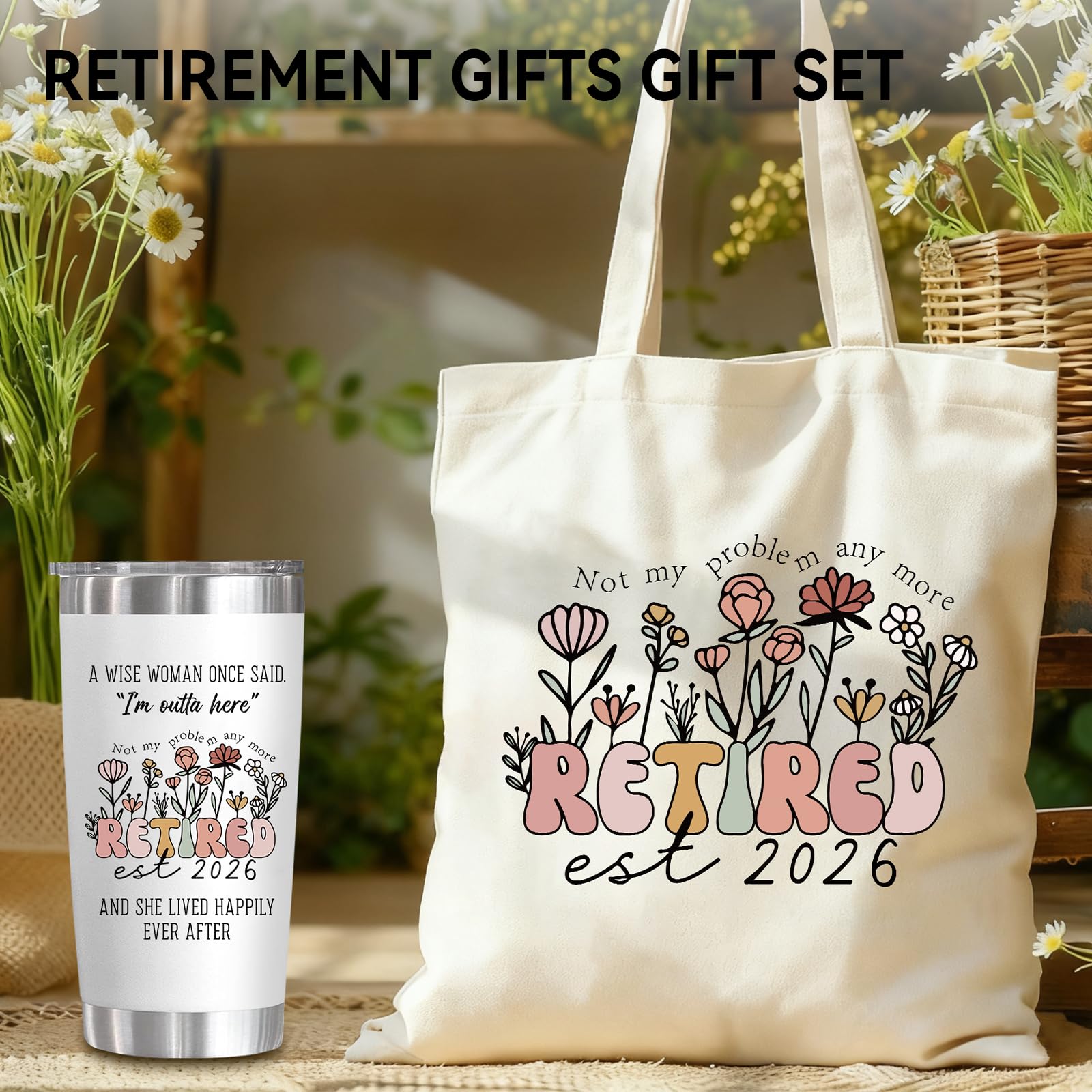 Physkoa EST2026 Retirement Gifts for Women-–Funny Retirement Gift for Retiring Boss/Coworker/Teacher/Nurse/Mom-Includes Insulated Tumbler & Canvas Tote Bag,Perfect for Happy Retirement Celebration