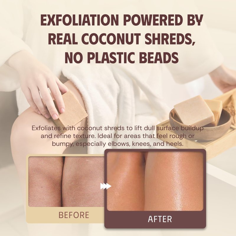 VIETNAT Cold-Process Natural 2-in-1 Luxurious Natural Soap Bar (4.2 oz) with Coconut Shreds | Light Exfoliation & Creamy Lather Body Bar | Cold-Processed, Handmade in Vietnam (Pack of 1)