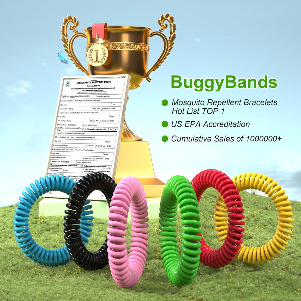 BuggyBands 48 Pack Mosquito Bracelets, Mosquito Bands for Adults and Kids with Individually Wrapped & DEET Free, Natural and Waterproof Wristbands Citronella Bracelets for Camping Hiking