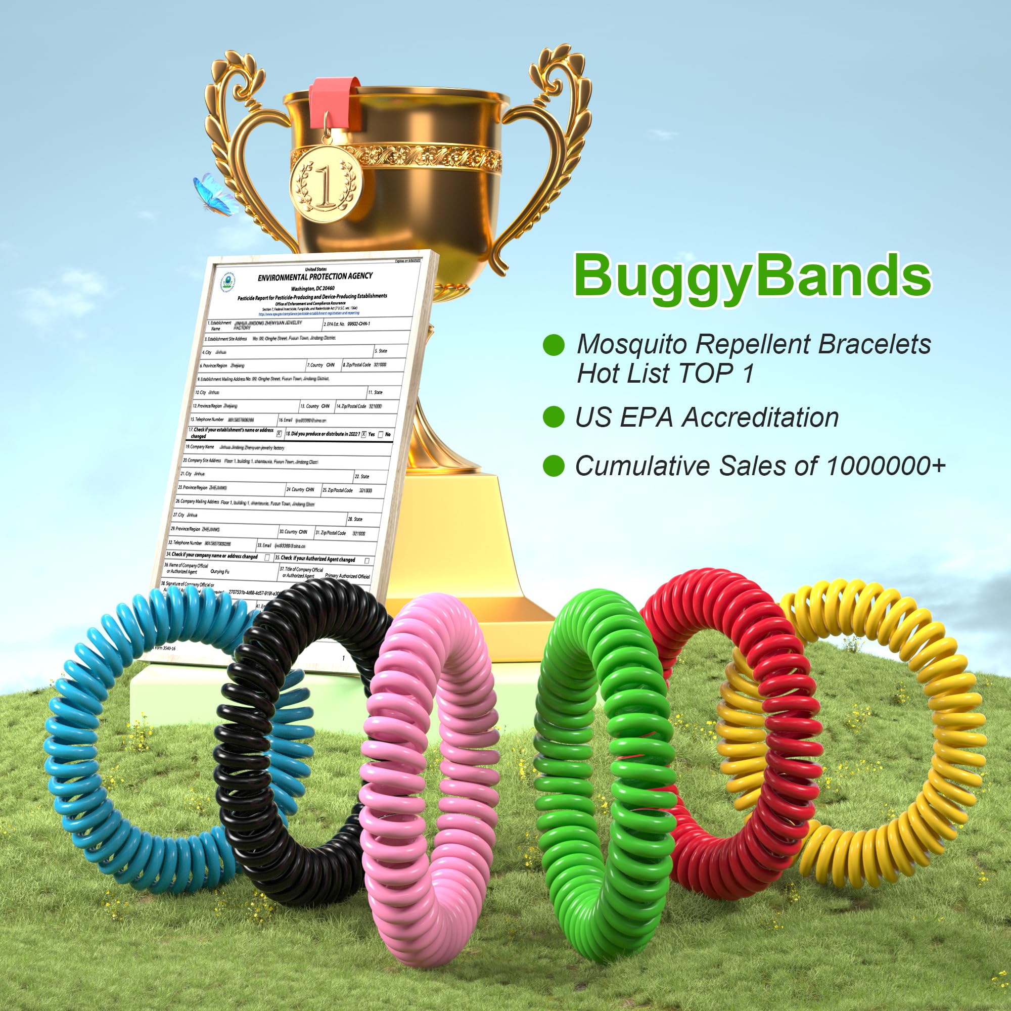 BuggyBands 48 Pack Mosquito Bracelets, Mosquito Bands for Adults and Kids with Individually Wrapped & DEET Free, Natural and Waterproof Wristbands Citronella Bracelets for Camping Hiking