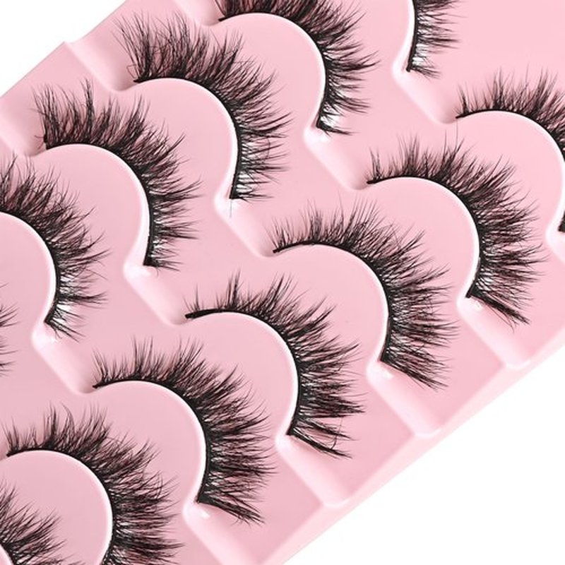 FARRED False Eyelashes Natural Wispy Lashes Short Cat Eye Strip Lash 7 Pairs Thin Band Cateye Fake Eyelash Medium Length Volume Pestañas Set for Hooded Eyes (A16 | 7-14MM)