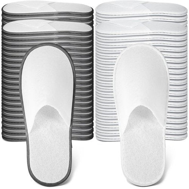 Ramede 80 Pairs Non Slip Disposable Slippers Bulk Hotel Spa Fluffy Closed Toe Indoor Slippers for Guests Men Women Home Wedding Travel Party(White, Gray)