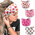 4 Pcs Valentine's Day Headbands for Women, Pink Wide Turban Dress Up Costume Breathable Stretchy Non Slip Head Wrap, Love Heart Printed Pattern Holiday Fall Winter Hair Band for Yoga Running Party