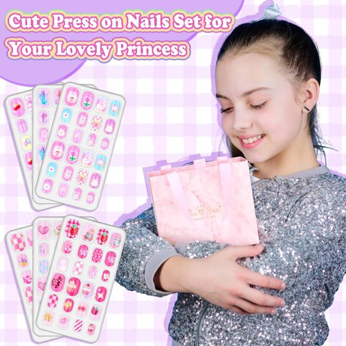 144 Pcs Press on Nails for Kids 10-12, Fake Nails for Girls with Glue & Sticky Tabs, Short Kids Glue on Nails with Cute Designs, Nails Art Gift Set for Girls, Teens & Women