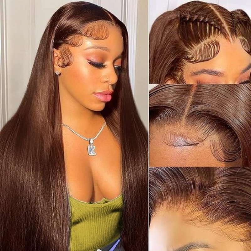 rilago Brown Straight Lace Front Wigs Human Hair 200 Density Chocolate Brown Lace Front Wig Straight 12A 13x4 HD Transparent Full Lace Frontal Wigs Pre Plucked Brown Human Hair Wig 24 Inch