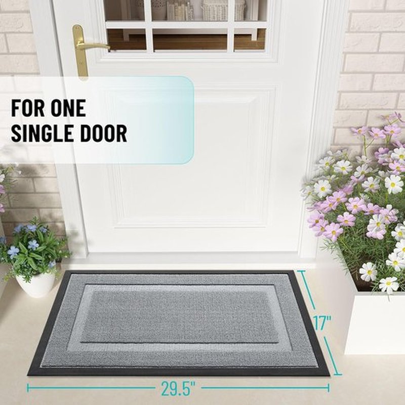 OLANLY Waterproof All-Season Front Door Mat - Sturdy Natural Rubber, Easy Clean, 33x21, Ash Gray