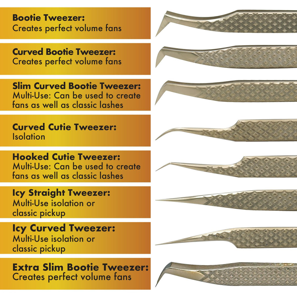 Lash Vegas Extra Slim Bootie Tweezer - Diamond Grip Lash Tweezers for Eyelash Extensions - Fiber Tip Lash Tweezers for Volume Lash Extensions – Gold
