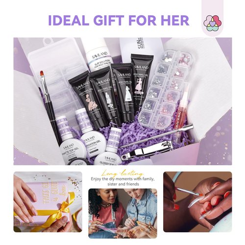 SAVILAND Hema-Free Poly Gel Nail Kit for Pretty Gift: 36 Colors Poly Gel Nail Starter Kit with Slip Solution and Mini U V Lamp Curing Light for Quick Extension Home DIY, Manicure Tools for Starter