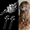 Crystal Wedding Hair Accessories - Hair Comb with Rhinestone Hair Pins and Pearls for Bride, Bridesmaids, Flower Girls (Silver)