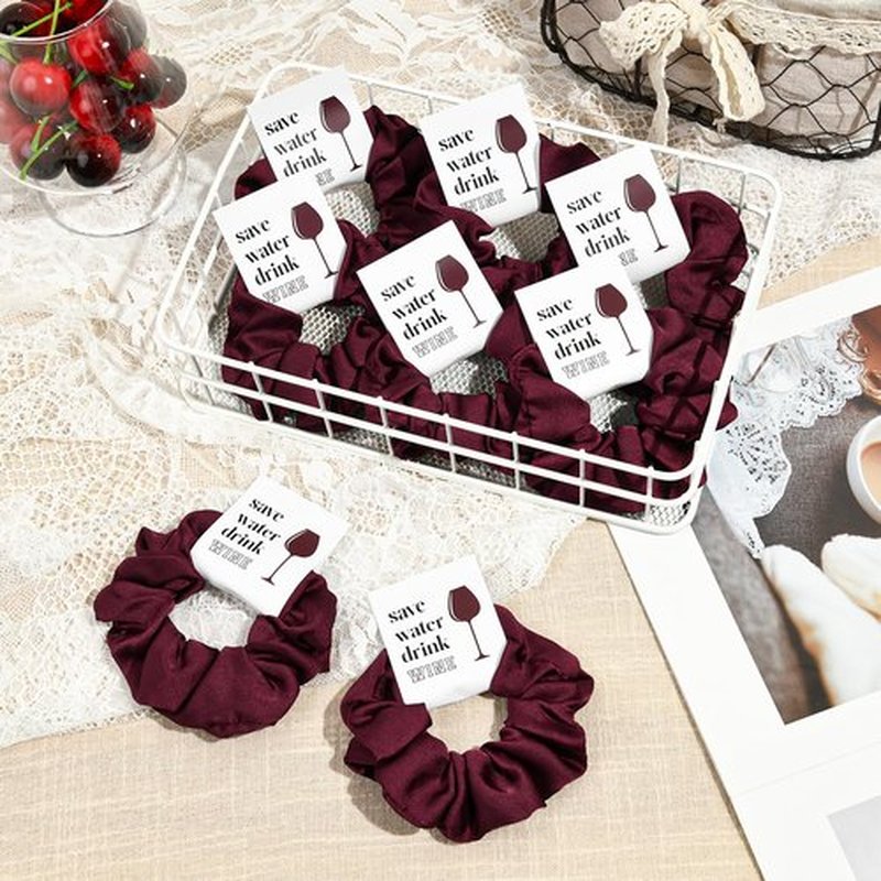 CEELGON Burgundy Bachelorette Party Favors Set of 8 Themed Bridesmaid Proposal Gifts Satin Scrunchies Hair Ties Bridal Shower Wedding Favors for Women