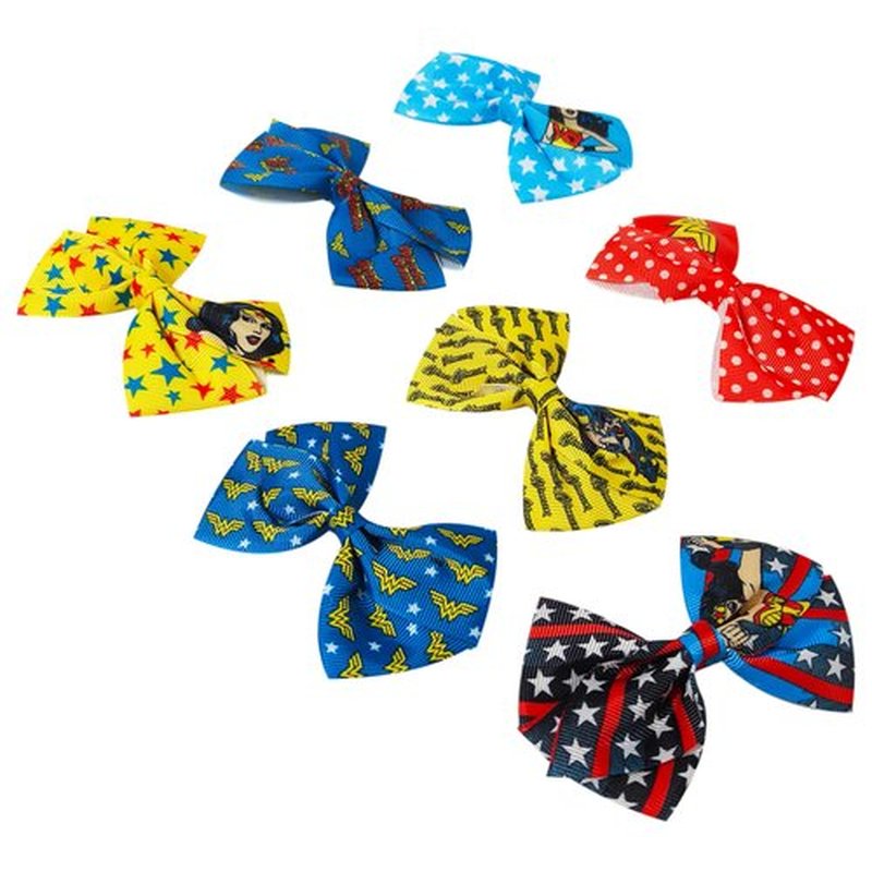 LUV HER Wonder Woman Alligator Hair Clips for Kids – 7-Pack Non-Slip 4-Inch Hair Bows – Girls Hair Accessories with Superhero Imagery – Ages 3+ – Non-Toxic Material