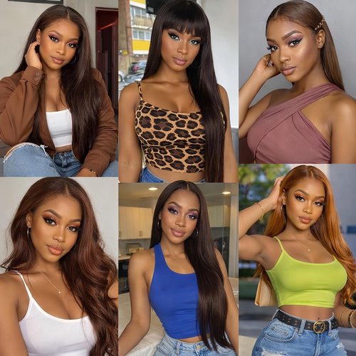 Dark Brown Human Hair Bundles Color 4 Straight 18 20 22 Inch Brazilian Virgin Double Weft Chocolate Brown Hair Extensions Soft Smooth Bouncy for Black Women