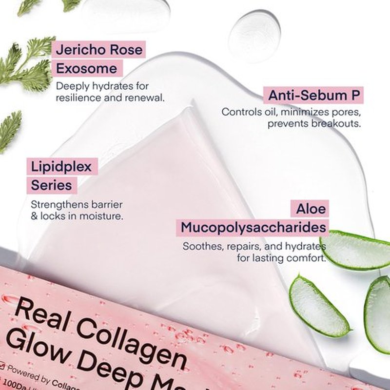 TEREZ & HONOR Korean Real Deep Bio Collagen Face Mask - 4ea x 33g Hydrogel Overnight Masks for Deep Hydration, Glowing, Pore Minimizing, Elasticity, Fragrance-Free, 100 Da Ultra-Low Molecular Collagen