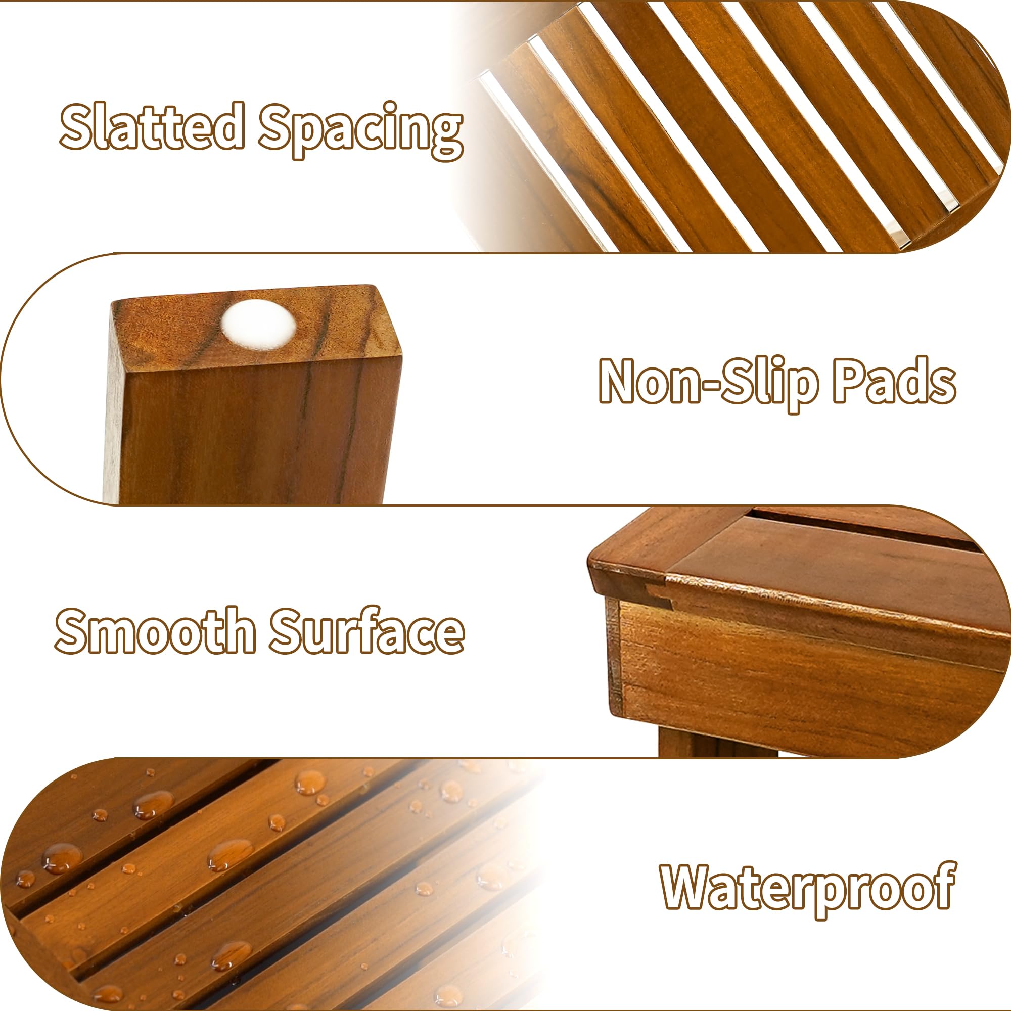 Utoplike Teak Wood Shower Foot Stool for Shaving Legs, Sturdy Shower Foot Rest for Shower Shaving, Wooden Shower Foot Step for Bathroom