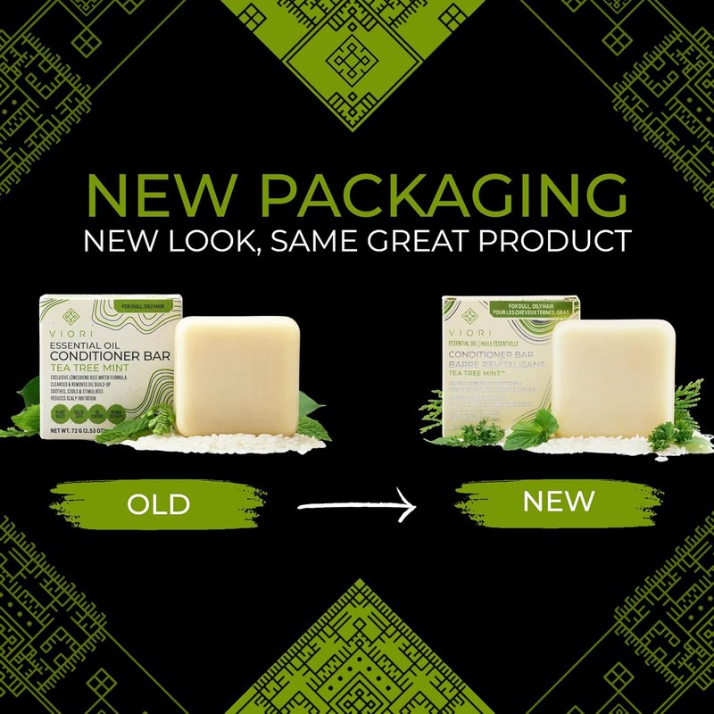 Viori Tea Tree Mint Conditioner Bar - Handcrafted Organic Formula with Rice Water | All-Natural Care