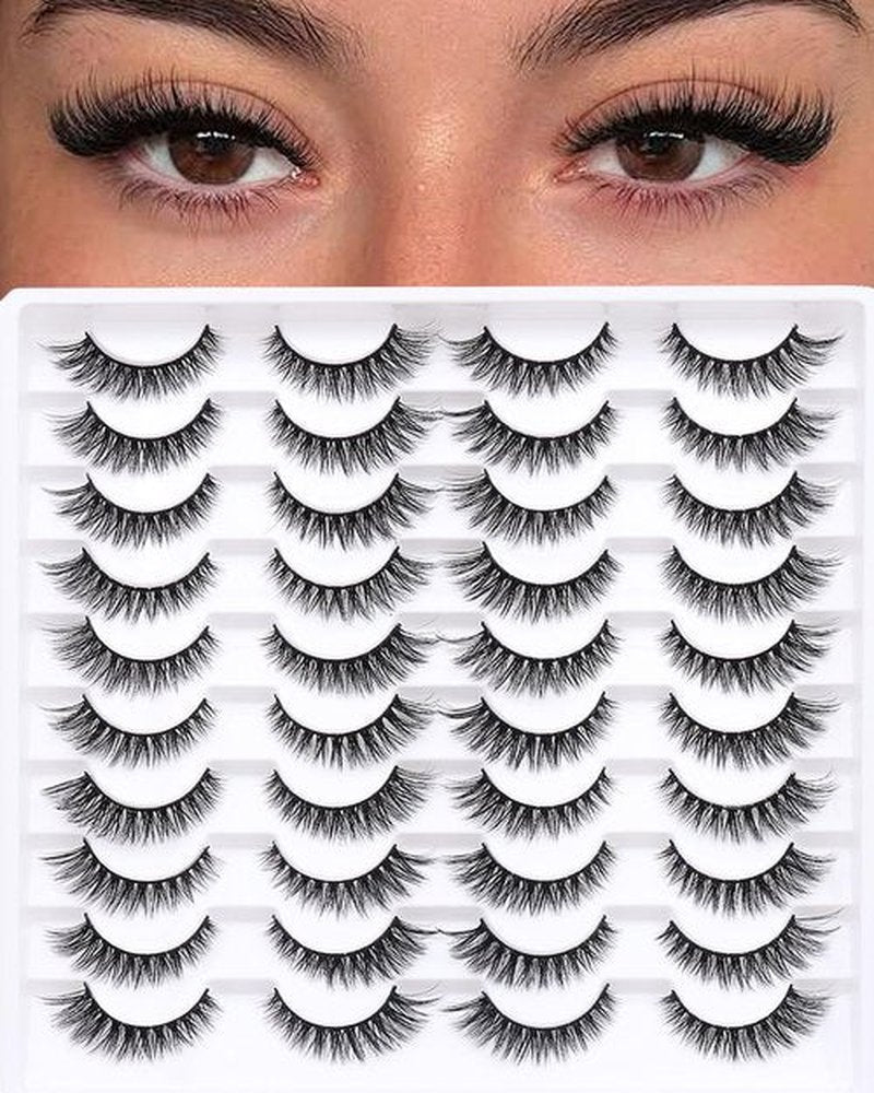 Azenlo False Eyelashes 20 Pairs Wispy Lashes Faux Mink Lashes 14mm 3D Fluffy Cat Eye Lashes （style 20-061)